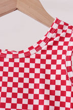 Red checkered bow active dress