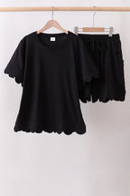 Black scalloped women shorts set