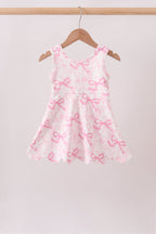 Pink Performance Bow Print Scalloped Dress
