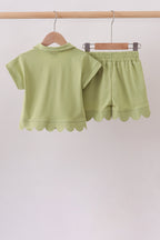Sage scalloped zipper shorts set