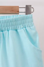 Light blue scalloped zipper shorts set
