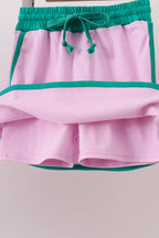 Pink color block Ringer Skorts Set