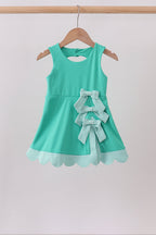 Green scalloped bow active dress
