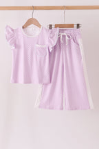 Lavender polka dot pocket ruffle pants set