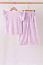 Lavender polka dot pocket ruffle pants set