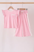 Pink polka dot pocket ruffle pants set