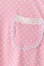 Pink polka dot pocket ruffle pants set