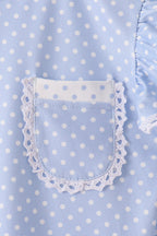 Blue polka dot pocket ruffle pants set