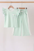 Green polka dot pocket ruffle pants set