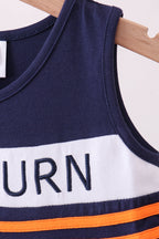 Premium Navy Auburn embroidery ruffle dress