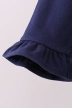 Premium Navy Auburn embroidery ruffle top