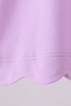 Purple flutter sleeve scalloped top