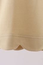Khaki flutter sleeve scalloped top