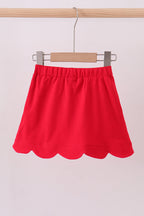 Red scallop hem bow skort