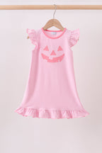 Pink stripe Smirk face applique dress