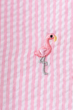 Pink stripe seersucker flamingo embroidery scalloped bloomer set