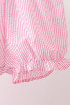 Pink stripe seersucker flamingo embroidery scalloped bloomer set