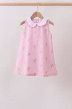 Pink stripe seersucker flamingo dress