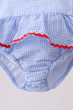 Blue flag applique gingham ruffle one-piece swimsuit