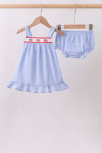 Blue flag embroidery ruffle bloomer set
