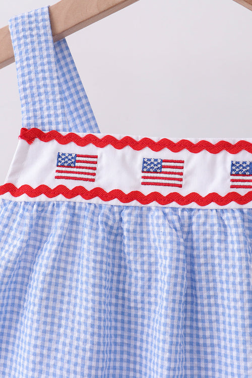 Blue flag embroidery ruffle bloomer set