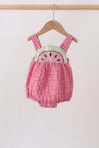 Red watermelon ruffle gingham bubble