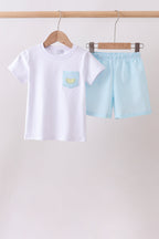 Blue lemon embroidery shorts set