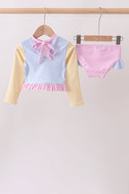 Blue stripe ruffle rashguard set