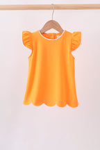 Orange flutter sleeve scalloped top