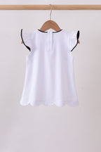 Snow white flutter sleeve scalloped top