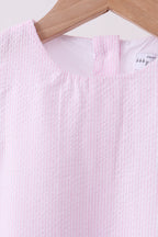 Pink Seersucker Stripe Scalloped Shorts Set