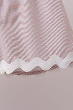 Khaki Seersucker Stripe Scalloped Shorts Set