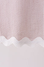 Khaki Seersucker Stripe Scalloped Dress