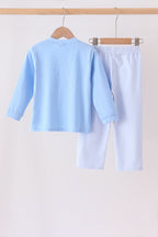 Blue Jack-O-Lantern applique pants set