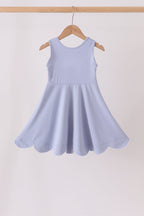 Dusty Blue Scalloped Dress