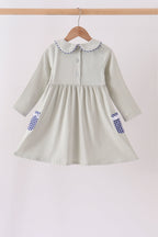 Sage turkey embroidery dress