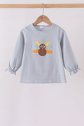 Sage turkey embroidery stripe top