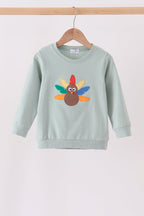 Sage turkey embroidery top