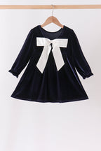 Navy velvet bow dress