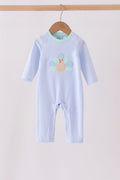 Blue turkey embroidery stripe romper