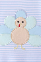 Blue turkey embroidery stripe romper