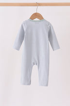 Sage turkey embroidery stripe romper