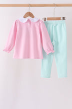 Pink turkey embroidery stripe pants set