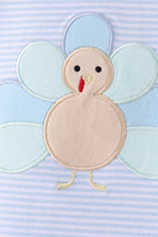 Blue turkey embroidery stripe pants set