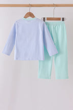 Blue turkey embroidery stripe pants set