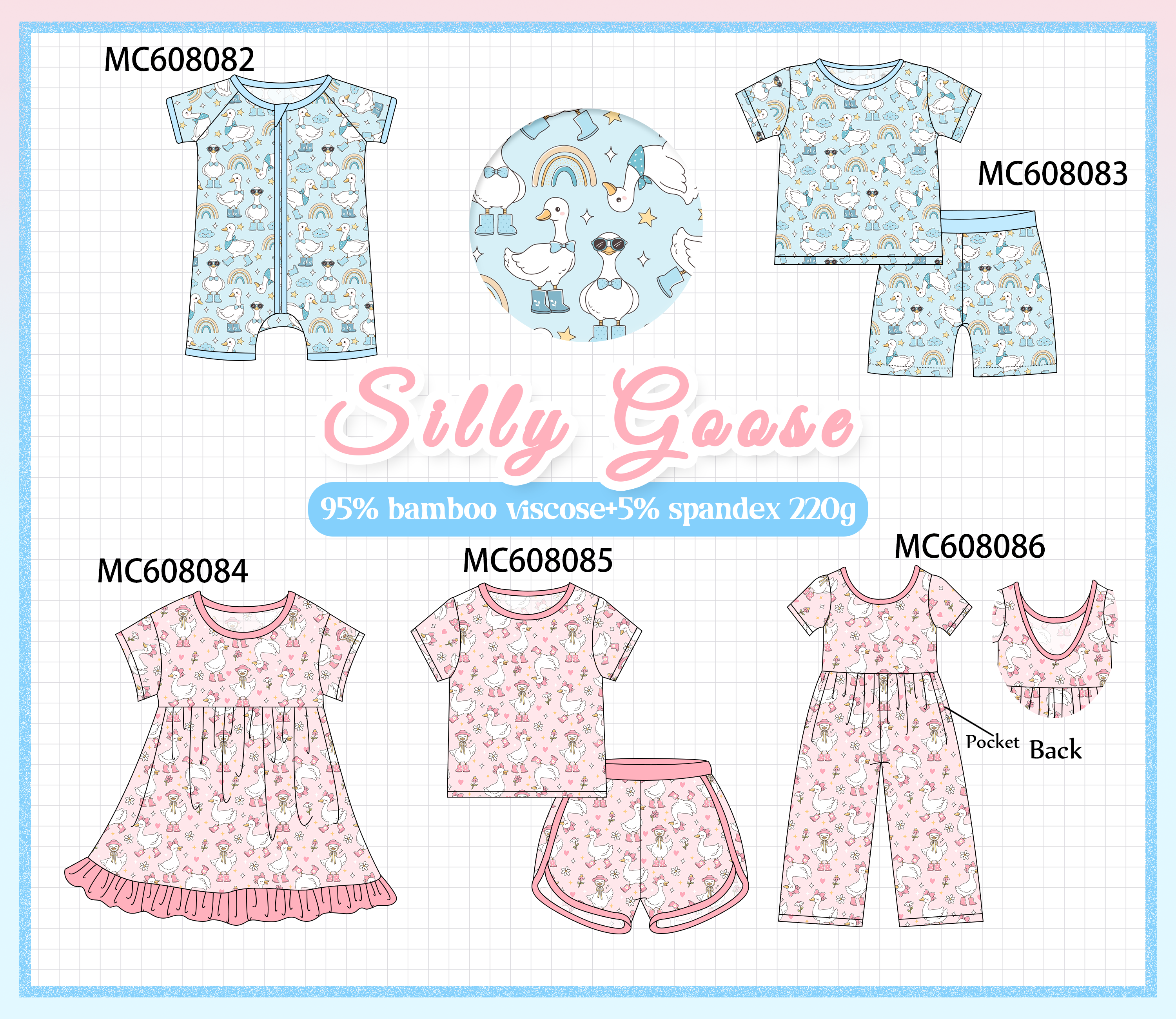 PO101 Blue&pink goose bamboo collection