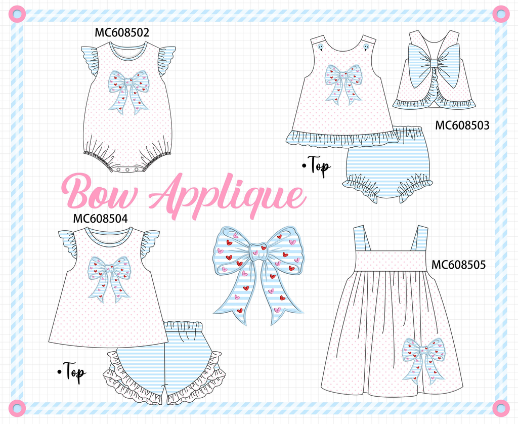 PO101 Blue bow applique dot ruffle collection