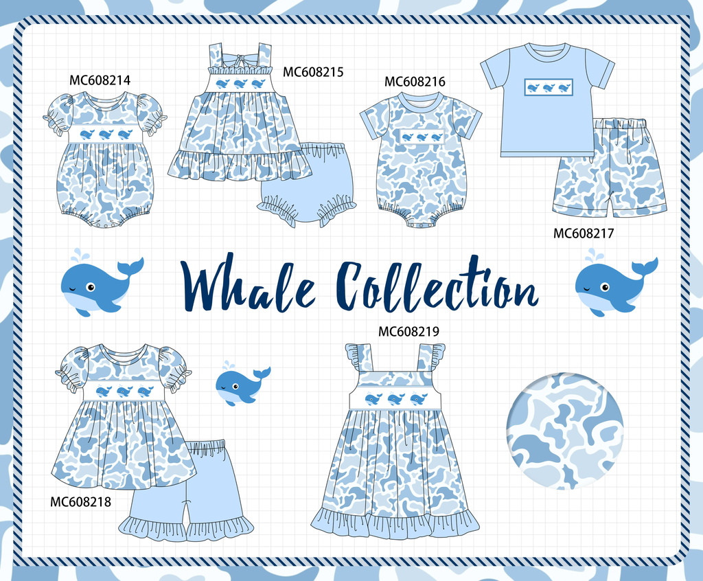 PO101 Blue camouflage whale embroidery ruffle collection