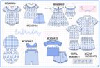 PO101 Blue easter bunny bow embroidery gingham collection