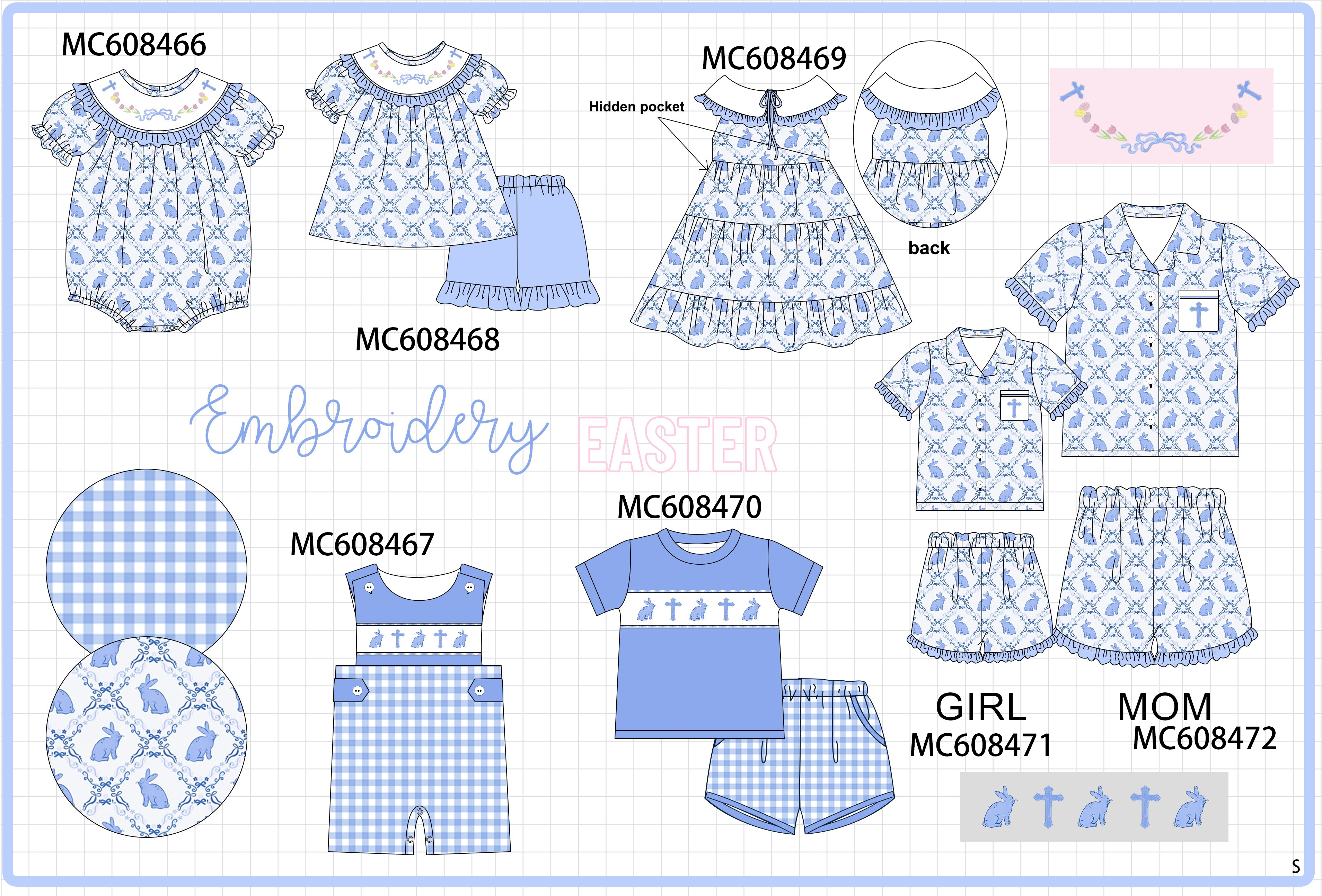 PO101 Blue easter bunny bow embroidery gingham collection